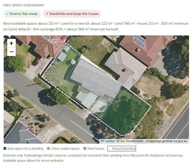 Free Space map for 51 Cross Keys Road, Salisbury, showing the main house and the best space for a new dwelling